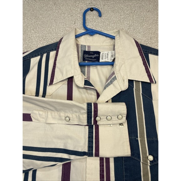 Wrangler Shirt Mens 2XL Striped Pearl Snap Western Brushpopper Rodeo 90s Vintage - Picture 1 of 7